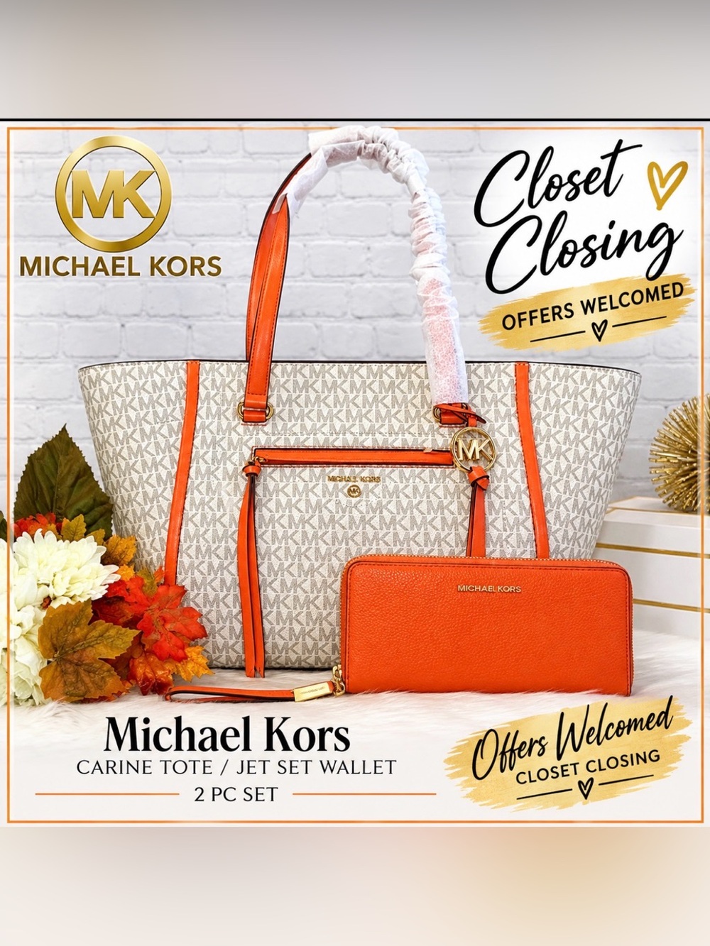 Michael Kors CARINE Tote/JET SET Wallet 2 pc Set